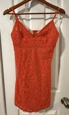 Aeropostale Orange Lace Mini Dress Strappy Sleeveless V-Neck Floral