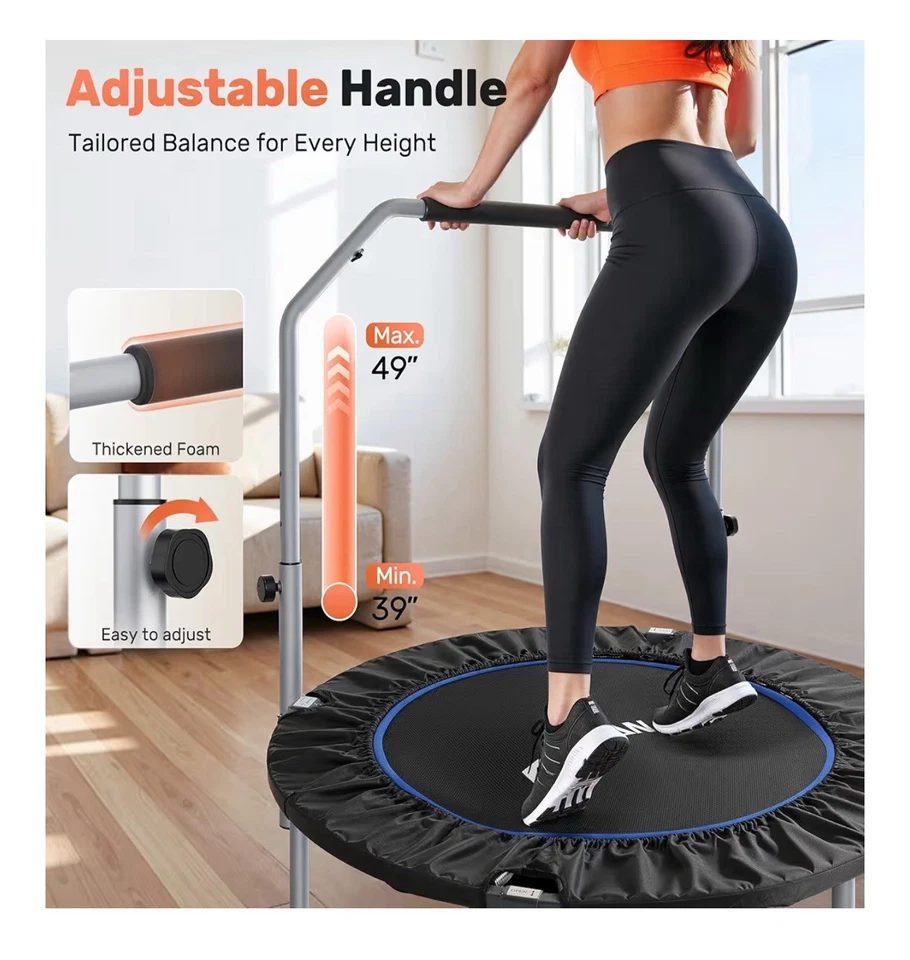 BCAN Trampoline for Fitness Rebounder & Adjustable Foam Handle - 330 Lbs - Image 2 of 4