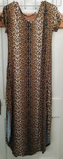Women's Medium Leopard Print Maxi Dress V Neck Short Sleeve Side Slit Stretch