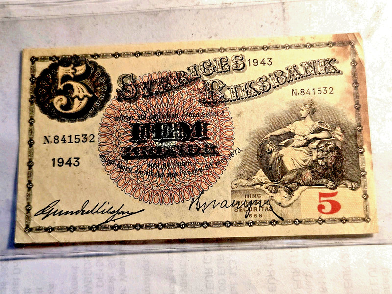 1943 SWEDEN 🇸🇪 5 KRONUR BANKNOTE