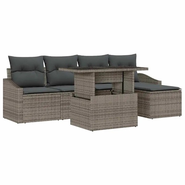 Garten Sofa Set 6-Teilig Poly-Rattan Grau Mit Kissen, Sitzgruppe Balkon Terrasse-image