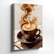 Wall Art Coffee Cup Canvas Print Latte Art Kitchen Cafe Decor Brown Mug Poster