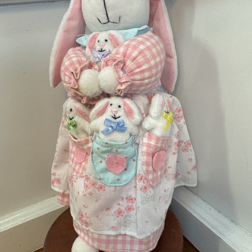 Mama Bonnets Babies 4 Bunny Pink Dress Babies Pouch Fabric Plush - Picture 2 of 5