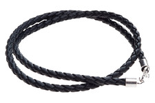 weiche Lederkette geflochten Verschluss 925 Silber L:40cm x 3mm  Leder schwarz