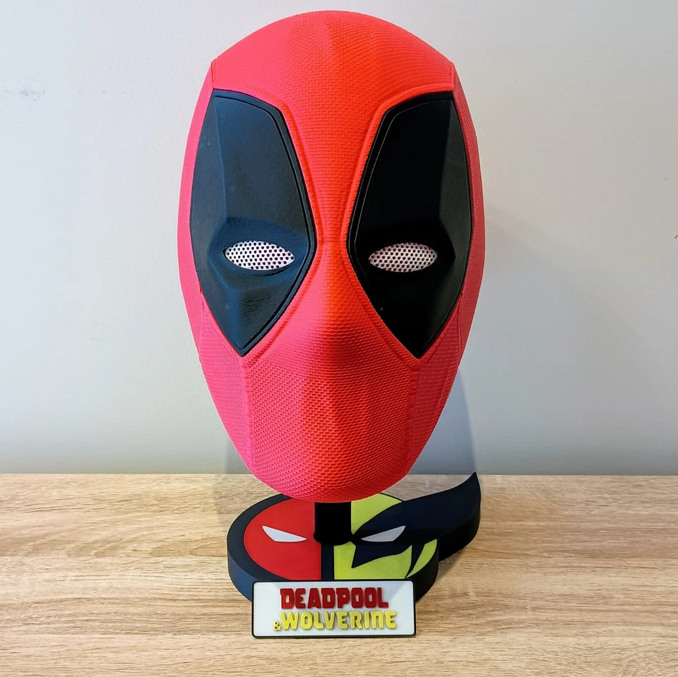 3D Printed Deadpool Helmet with Custom Deadpool & Wolverine Stand - Image 3 of 4
