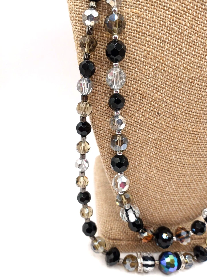 Collar Cookie Lee Cristal Facetado Negro Transparente AB Cuentas 21" 2 Hilos Foto 3 de 4