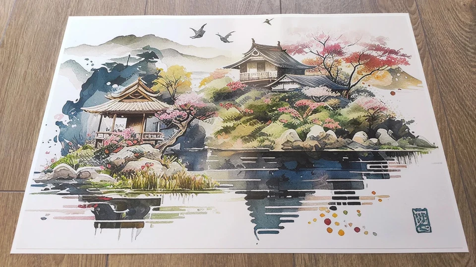 Watercolor JAPANESE Landscape LAPTOP SKIN Decal Sticker - Custom Size - Image 2 of 2