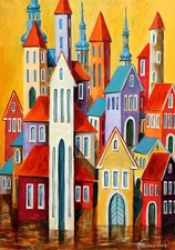 ORIGINAL OIL PAINTING canvas MODERN contemporary ART by Pronkin 2024 COZY TOWN