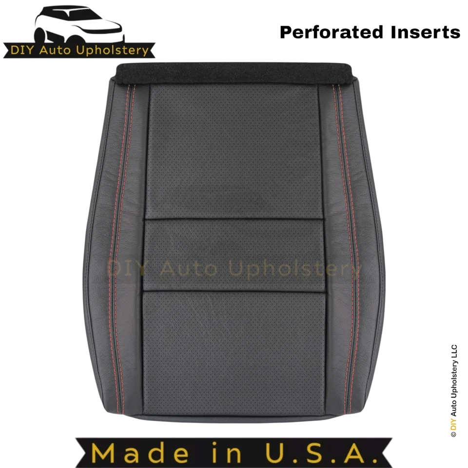 2011-2025 For Dodge Durango Leather Passenger Bottom Seat Cover Black-Red Stitch - Image 3 of 4