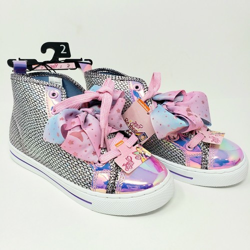 Lot of 2 Pairs Jojo Siwa Girls 2 Silver Mermaid Glitter High Top Sneaker New - Picture 2 of 5