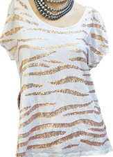 Gianni Bini White Shirt Embellished Size S Pima Cotton Glam Chic