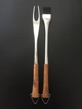 Wolfgang Puck Wood Handled Stainless Grill Fork + Basting Brush Barbecue Tools