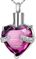 Purple Crystal Urn Necklace for Human Ashes Heart Memorial Cremation Jewelry