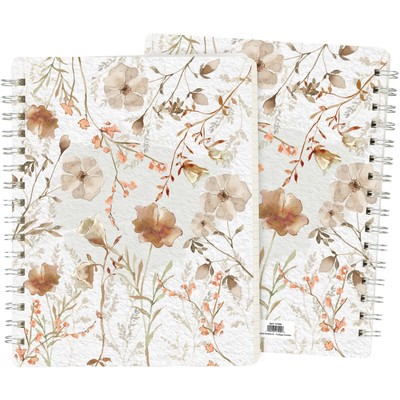 Double Sided Spiral Notebook - Cottage Garden Flower Design - 120 Lined Pages