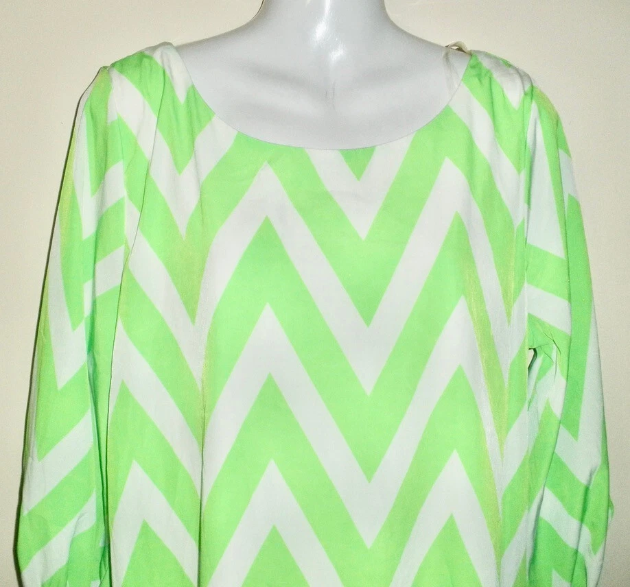 VETEMENTS #237 Abito tunica verde fluorescente e bianco chevron L Pasqua COCOLOVE