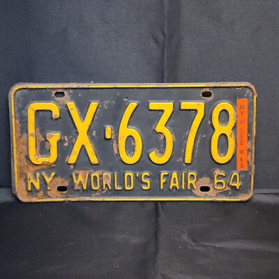 Vintage 1964 NY Worlds Fair License Plate GX-6378 World's Fair