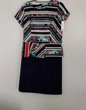 Shelby & Palmer NEW Blue Multicolored Striped Short Sleeve Dress Women's Size 16