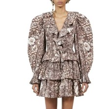 ULLA JOHNSON Lola Floral-print Mini Dress In Teak, Size 2, New W/ Tag