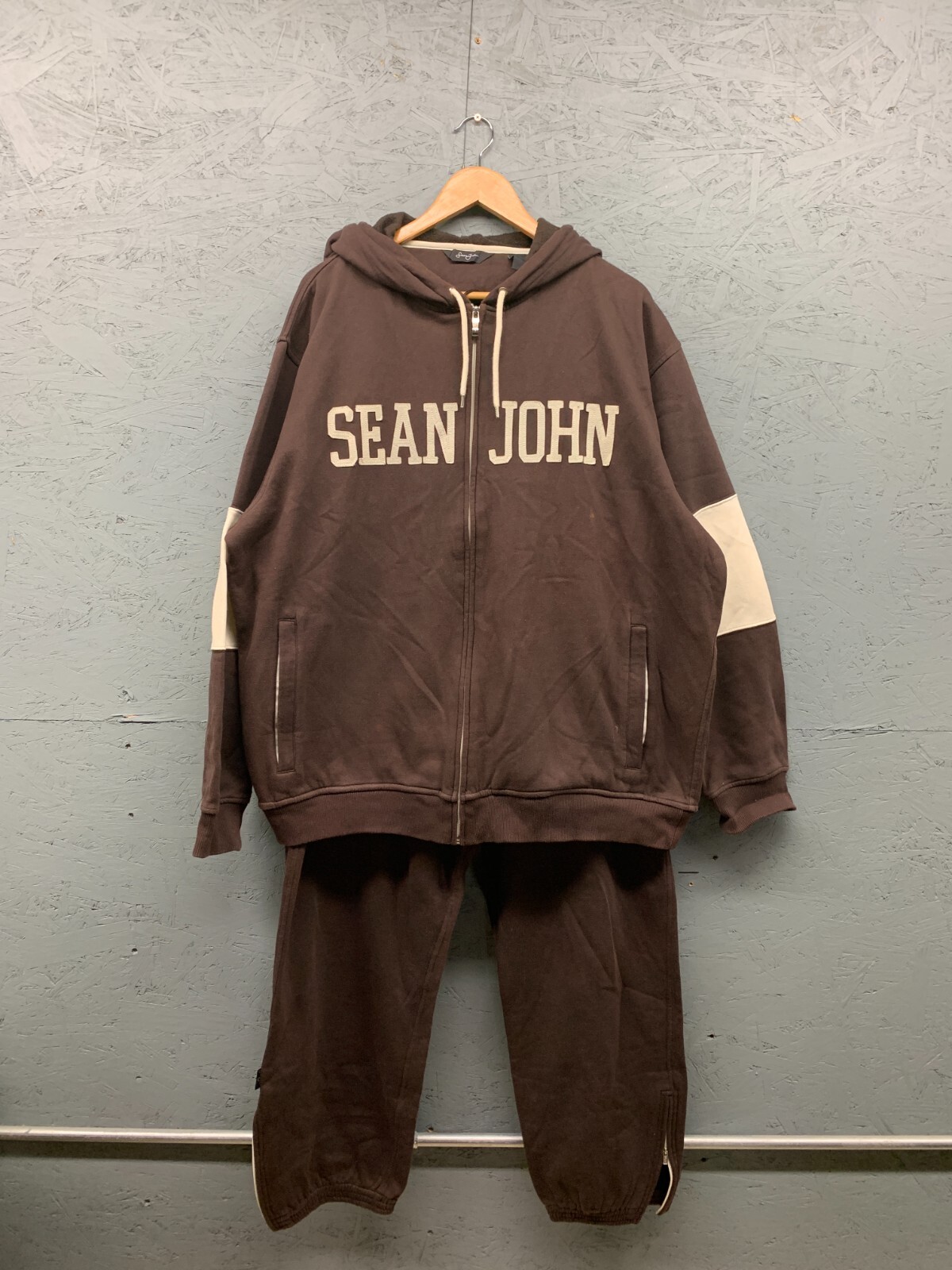 Sean John Hoodie Joggers Set XXL Brown Cotton Blend Full Zip