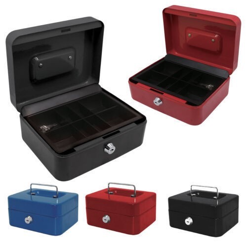petty cash box money bank deposit steel tin security safe with 2 keys & tray new - Picture 7 of 7