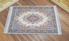 Dollhouse Rug Large Beige 9" x 6" with Fringe 1:12 Scale Miniature Carpet