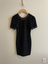 Size M Caché Vintage Black Studded Bodycon Dress