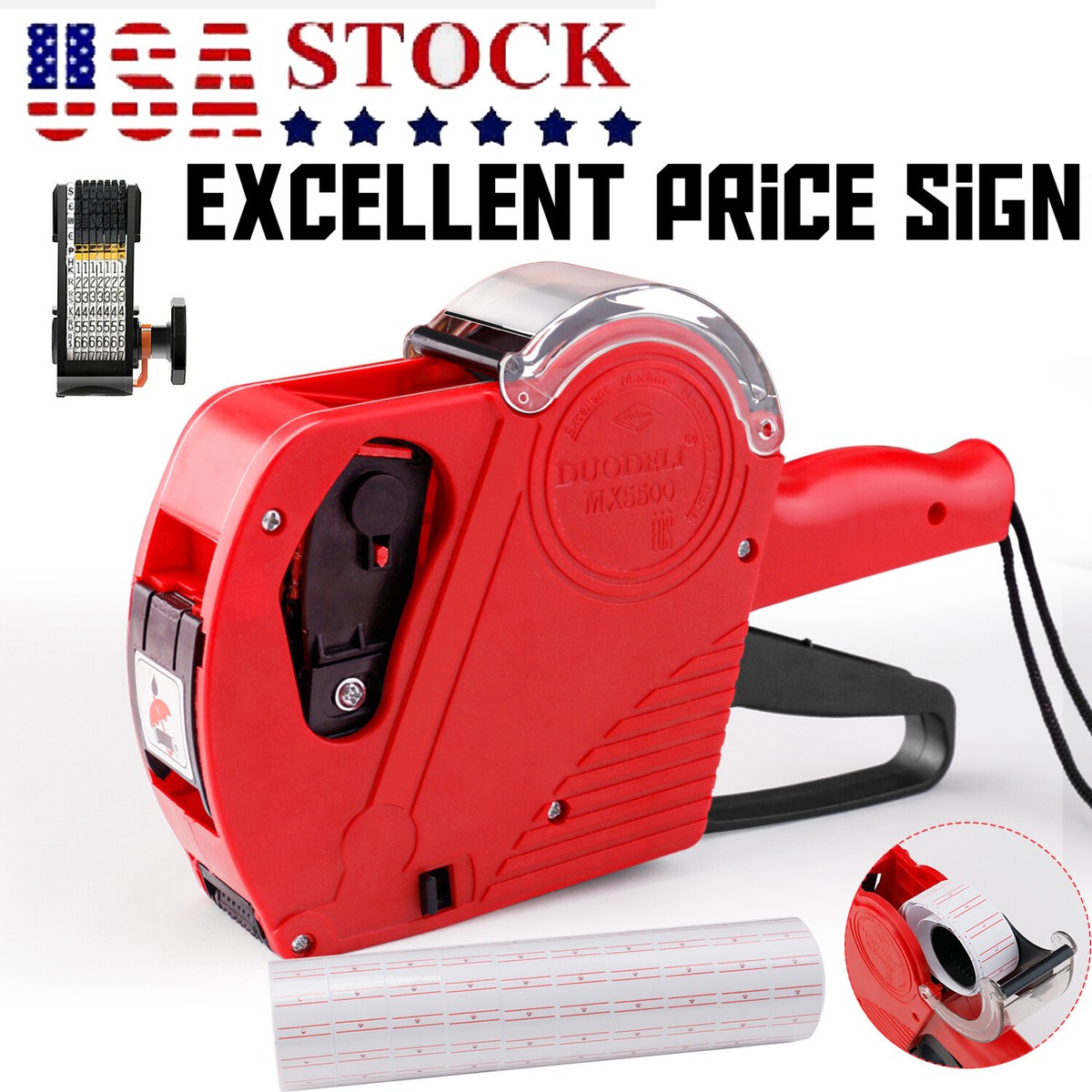 Price Tag Gun 5500 MX-5500 8 Digits EOS Price Gun Labeller Red /Label Roll  +inks