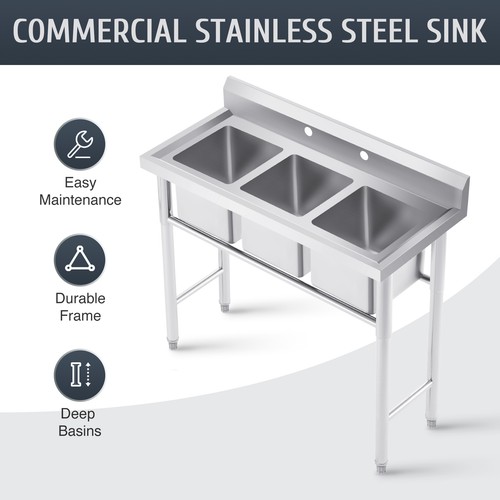 WILPREP 40" Commercial Utility Prep Sink Stainless Steel w/ 3 Compartments -Used