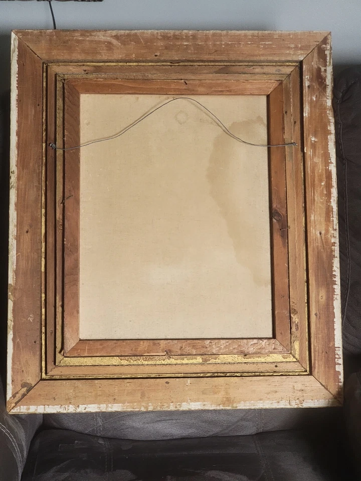 ANTIQUE VICTORIAN 4 LAYER ORNATE WOOD GILT GESSO FRAME & PICTURE Large 28" x 24" - Image 3 of 4