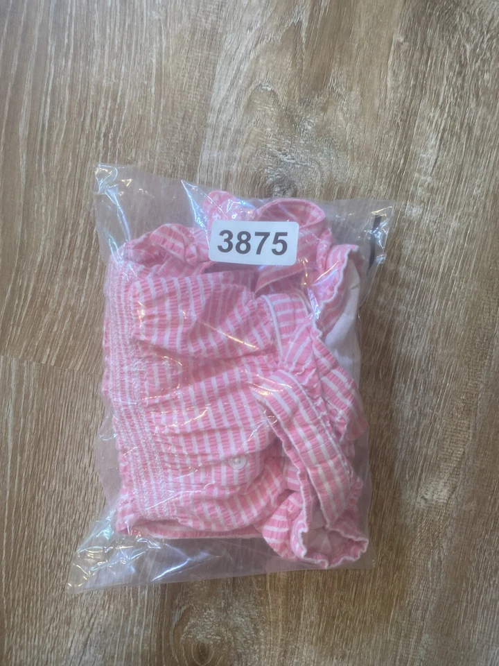 JANIE AND JACK MAMELUCO Niñas 4T Rosa Blanco Halter Seersucker Conjunto Usado en Excelente Condición Foto 4 de 4