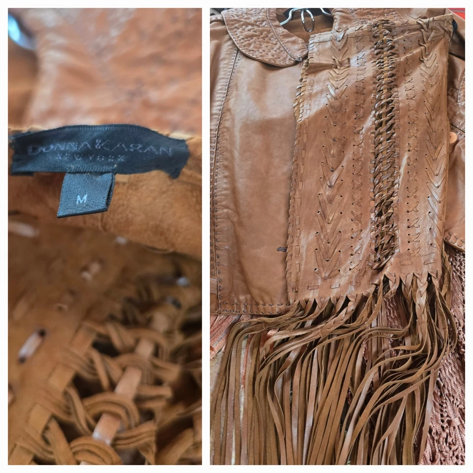 Vestido Donna Karan, chal de seda, chaqueta de cuero y faja Foto 2 de 2