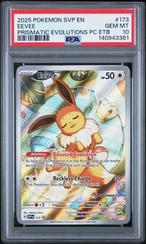 2025 POKEMON PRISMATIC EVOLUTIONS POKEMON CENTER ETB PROMO SVP #173 EEVEE PSA 10