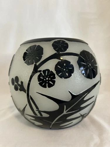 Steuben Mirror Black & Alabaster Art Deco Vase Nedra Pattern