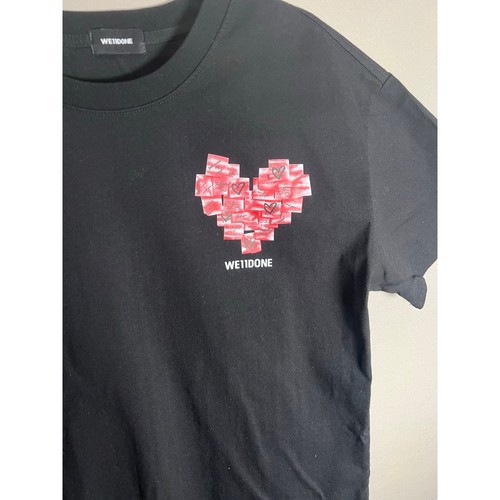 We11done Black T Shirt Pink Heart Love Logo Men Luxury Designer Streetwear Sz M - Picture 8 of 9