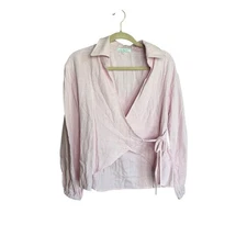 Love, Whit by Whitney Port Women's Pink Wrap Top Long Sleeve Career Light Weight