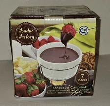 7 pc Fondue Factory Set Of 2  Chocolate Cheese Vegetable Bread Marshmallows...