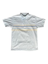 Vintage 70s Knit Polo Shirt Men  s L Light Blue Striped Moving Up USA Made EUC
