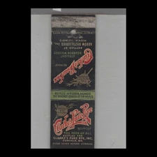 Matchbook Cover Clarke's Pure Rye 90 Proof Rye Whiskey