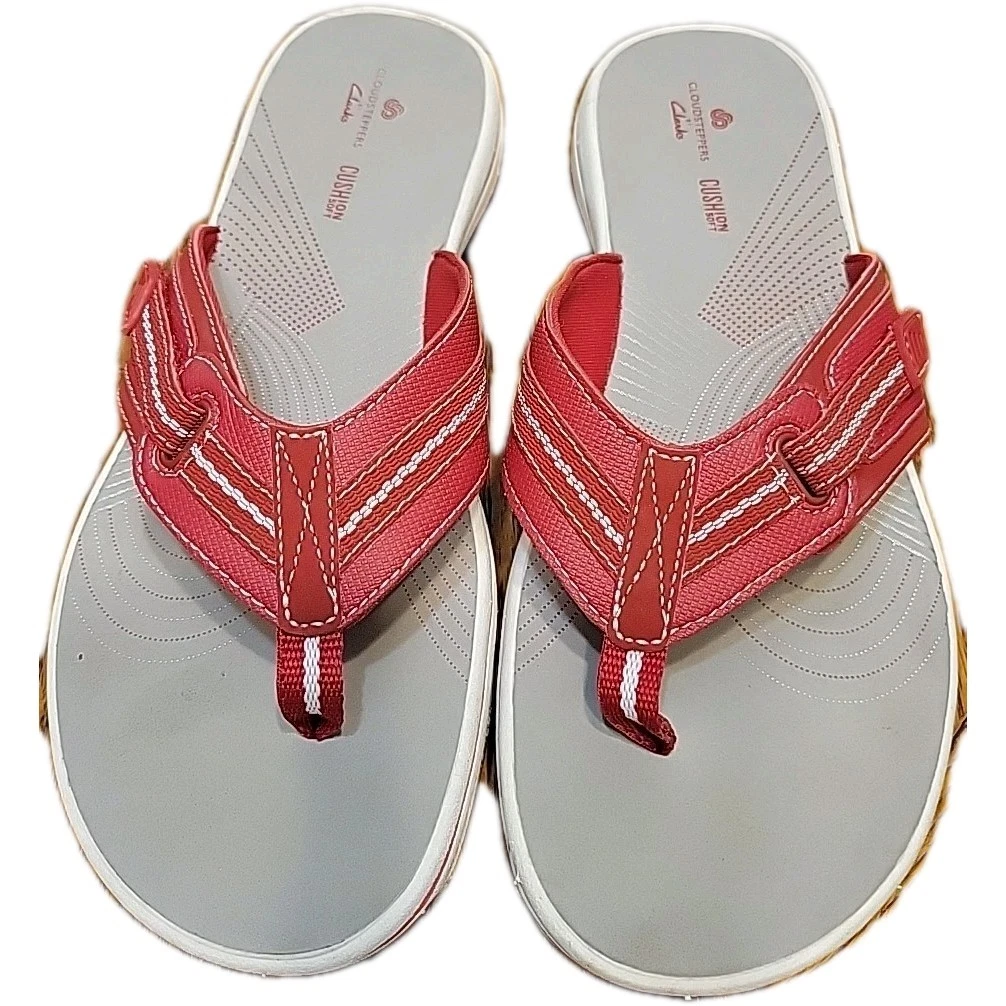 CLARKS scarpa da donna 10 rosso Cloudsteppers slip on sandalo acqua come nuova!