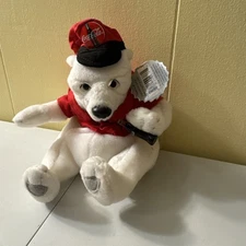 1999 Coca Cola Polar Bear in Red Delivery Jacket Bean Bag Plush NWT