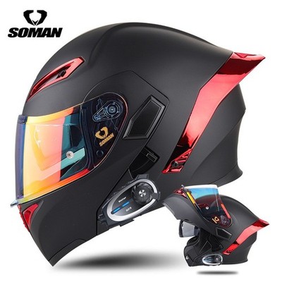 Motorcycle Helmet Bluetooth Camera Intercom Headset Dual Visors Modular Helmets