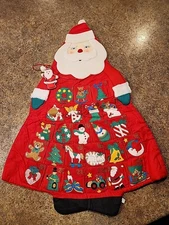 Vintage Santa Advent Count Down Calendar Xmas Plush Fabric Cottage Granny Core