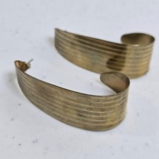Vintage Gold Tone Stud Half Hoop Earrings Stripe Big Chunky Statement