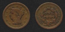 1851 Braided Hair Large Cent F Nicely Toned NR
