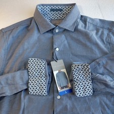 Ted Baker Shirt Mens L Blue Herringbone Cotton Long Sleeve Button Up Flip Cuff