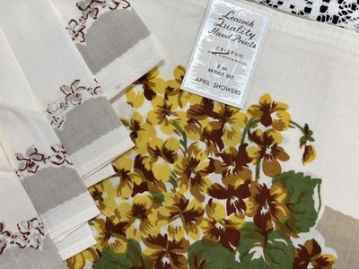 Vtg Antique Tablecloth Leacock April Showers Tablecloth Napkins Original TAG