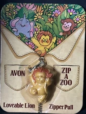 Vintage Avon Zip A Zoo Lovable Lion Zipper Pull Charm 1983 NOS