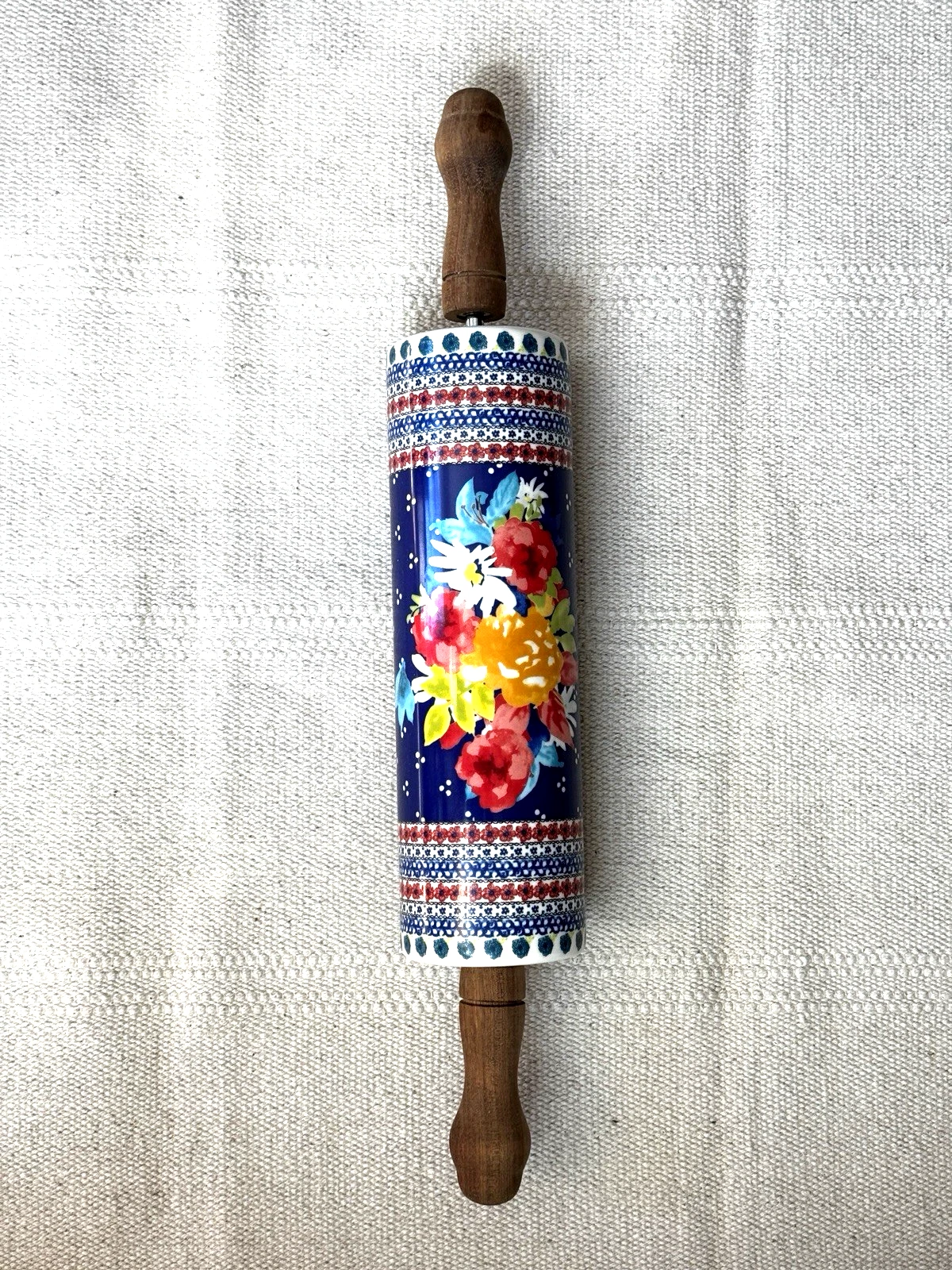 Pioneer Woman Ceramic Rolling Pin FIONA FLORAL Retired Wood Handles
Opens in a new window or tab