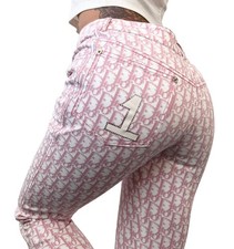 Pantaloni Christian Dior Vintage 2004 Trotter Monogram Cropped Denim #38 Rosa Bianco