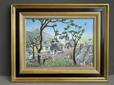 Charlotte Lachapelle painting oil Hst naive landscape hamlet in flowers
